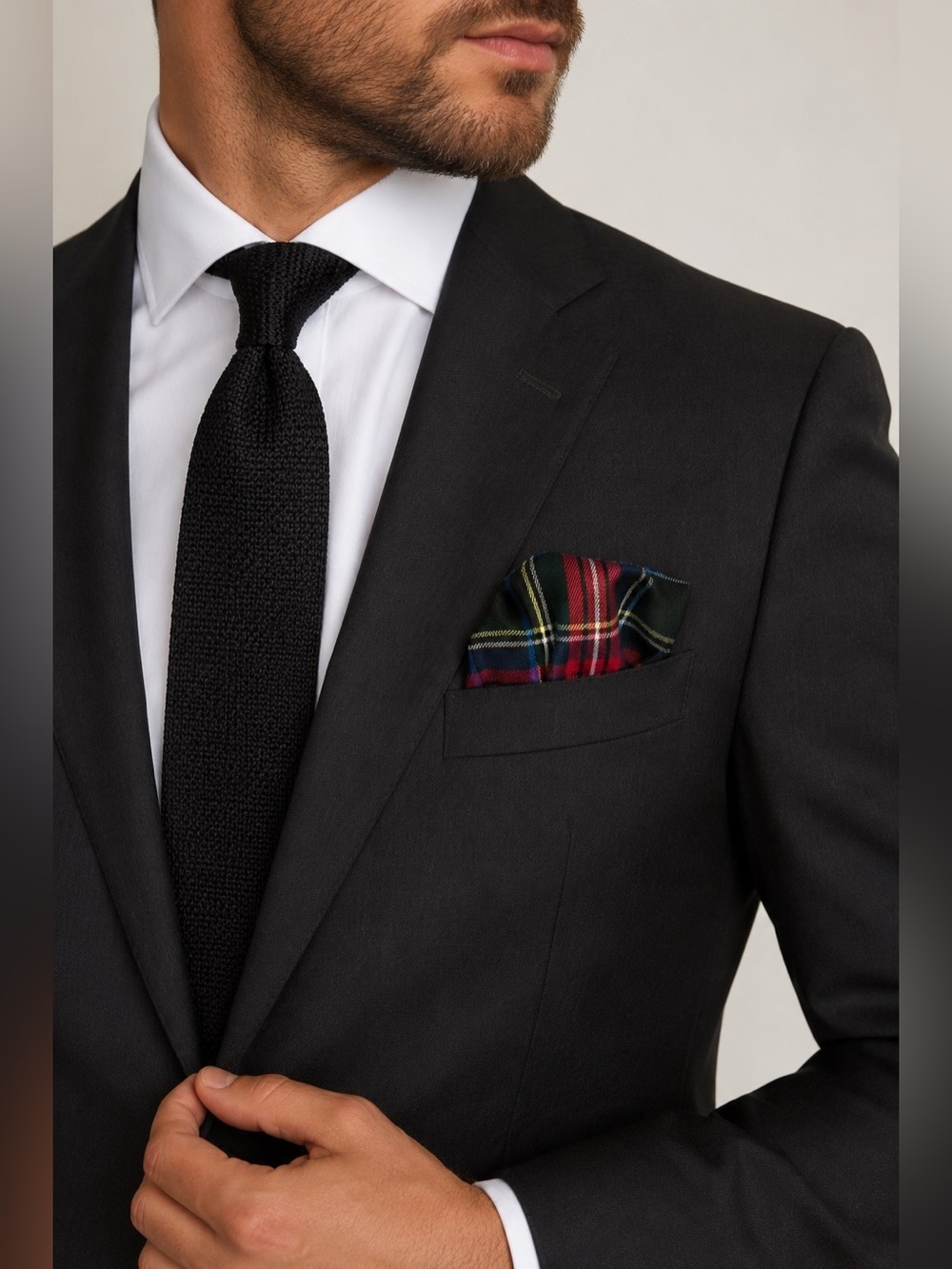 Men’s Tartan Plaid Pocket Square Black Green Red Blue